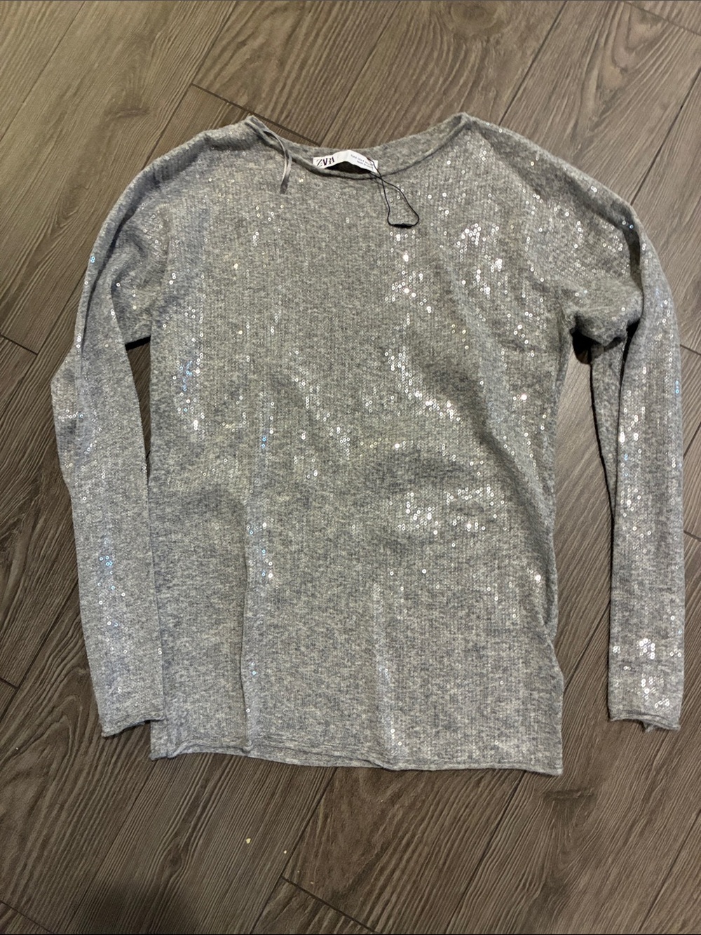 Zara Silver Gray Sequin Crew Neck Sweater